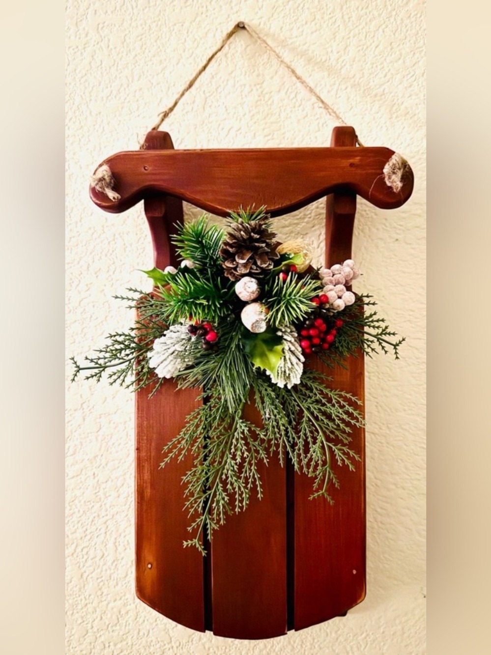 Handcrafted 18" Rustic Wooden Sled Wall Hanging Winter Cabin Woodland Decor